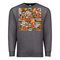 Charcoal Heather western cow with hay and flowers seamless pattern Premium Sweatshirt - FaDigitalArtStudio