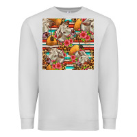 Dove Grey western cow with hay and flowers seamless pattern Premium Sweatshirt - FaDigitalArtStudio