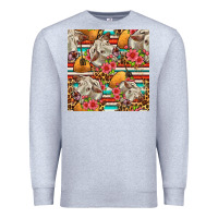 Heather Grey western cow with hay and flowers seamless pattern Premium Sweatshirt - FaDigitalArtStudio