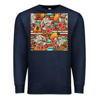 Navy western cow with hay and flowers seamless pattern Premium Sweatshirt - FaDigitalArtStudio