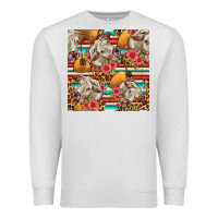 Oatmeal Heather western cow with hay and flowers seamless pattern Premium Sweatshirt - FaDigitalArtStudio