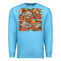 Ocean Blue western cow with hay and flowers seamless pattern Premium Sweatshirt - FaDigitalArtStudio