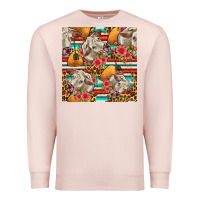 Pale Pink western cow with hay and flowers seamless pattern Premium Sweatshirt - FaDigitalArtStudio