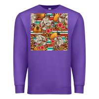 Western Cow With Hay And Flowers Seamless Pattern Premium Sweatshirt | Teevron