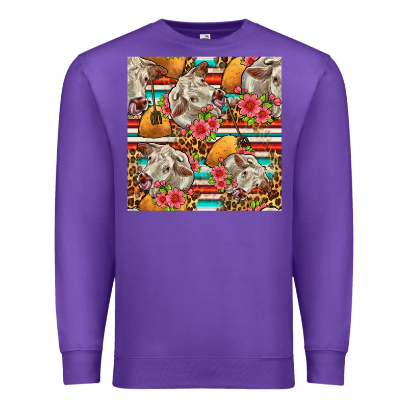 Western Cow With Hay And Flowers Seamless Pattern Premium Sweatshirt by FaDigitalArtStudio | Teevron