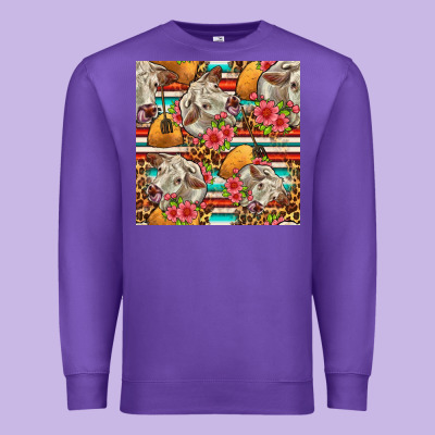 Western Cow With Hay And Flowers Seamless Pattern Premium Sweatshirt Designed By Fadigitalartstudio