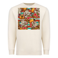 Sandshell western cow with hay and flowers seamless pattern Premium Sweatshirt - FaDigitalArtStudio