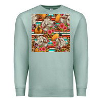 Seafoam western cow with hay and flowers seamless pattern Premium Sweatshirt - FaDigitalArtStudio