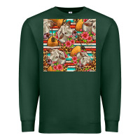 Sports Green western cow with hay and flowers seamless pattern Premium Sweatshirt - FaDigitalArtStudio