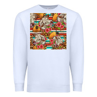 White western cow with hay and flowers seamless pattern Premium Sweatshirt - FaDigitalArtStudio