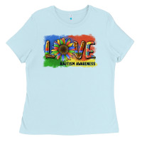 Baby Blue sunflower love autism awareness Ladies Tee - BarkalooDesign