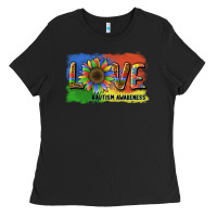 Black sunflower love autism awareness Ladies Tee - BarkalooDesign