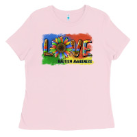 Bubblegum Pink sunflower love autism awareness Ladies Tee - BarkalooDesign