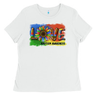 White sunflower love autism awareness Ladies Tee - BarkalooDesign