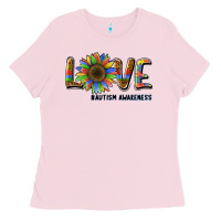 Bubblegum Pink love sunflower autism awareness Ladies Tee - BarkalooDesign