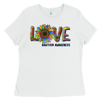 White love sunflower autism awareness Ladies Tee - BarkalooDesign