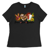 Black Peace Love Rooster With Sunflower Ladies Tee - LillyAllenDesigns