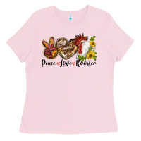 Bubblegum Pink Peace Love Rooster With Sunflower Ladies Tee - LillyAllenDesigns