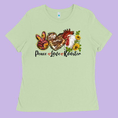 Peace Love Rooster With Sunflower Ladies Tee Designed By Lillyallendesigns