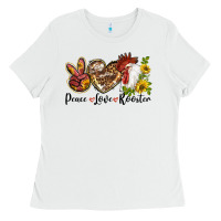 White Peace Love Rooster With Sunflower Ladies Tee - LillyAllenDesigns