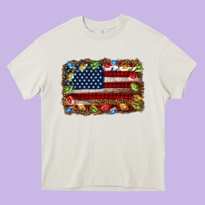 Christmas American Flag Background Heavy Core Tee Designed By Jasminsmagicworld