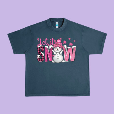 Pink Let It Snow With Cute Snowman Urban Heavy Tee Designed By Bundleandbundleshop