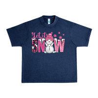 Navy Pink Let It Snow With Cute Snowman Urban Heavy Tee - BundleAndBundleShop