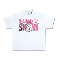White Pink Let It Snow With Cute Snowman Urban Heavy Tee - BundleAndBundleShop