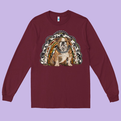 English Bulldog Rainbow Long Sleeve Tee Designed By Barkaloodesign