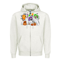Oatmeal Heather ghost dogs Zipper Hoodie - CowGirlArtShop