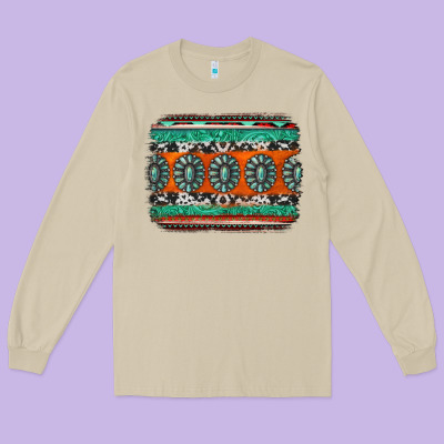 Turquoise Western Background Long Sleeve Tee Designed By Jasminsmagicworld