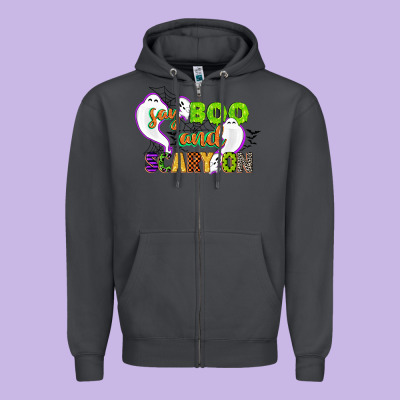Say Boo And Scary On Zipper Hoodie Designed By Cowgirlartshop