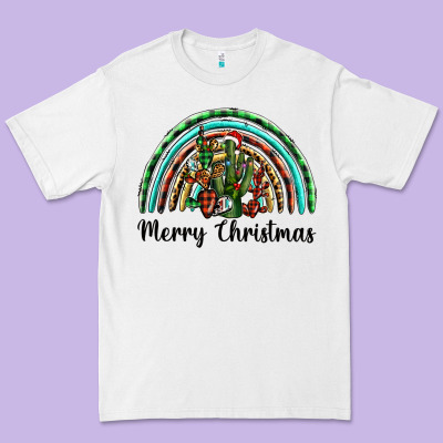 Merry Christmas Cactus Rainbow Premium Tee Designed By Barkaloodesign