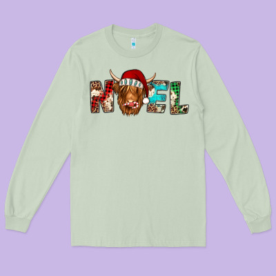 Noel Highland Cow Long Sleeve Tee Designed By Jasminsmagicworld