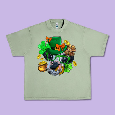 St. Patrick Cow Clover Urban Heavy Tee Designed By Bundleandbundleshop