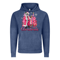 Vintage Denim Pink Merry Christmas Black Santa Vintage Hoodie - MaliasSmallBusiness