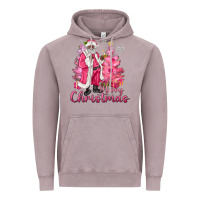 Vintage Zinc Pink Merry Christmas Black Santa Vintage Hoodie - MaliasSmallBusiness