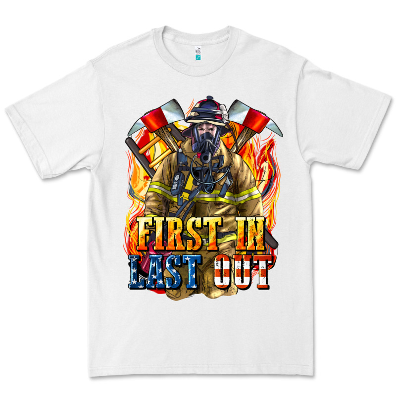 First In Last Out American Firefighter Premium Tee by LillyAllenDesigns | Teevron