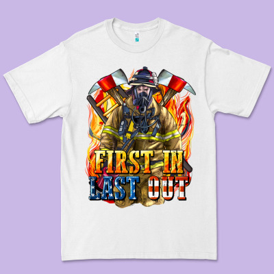 First In Last Out American Firefighter Premium Tee Designed By Lillyallendesigns