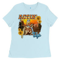 Baby Blue actinup with cowgirl Ladies Tee - NancyCooperArtShop
