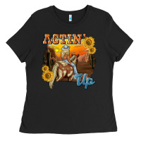 Black actinup with cowgirl Ladies Tee - NancyCooperArtShop
