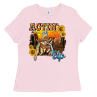 Bubblegum Pink actinup with cowgirl Ladies Tee - NancyCooperArtShop