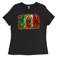 Black our lady of Guadalupe Mexican flag background Ladies Tee - Jasminsmagicworld