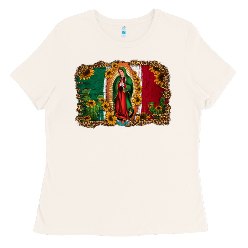 Our Lady Of Guadalupe Mexican Flag Background Ladies Tee by Jasminsmagicworld | Teevron