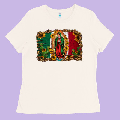 Our Lady Of Guadalupe Mexican Flag Background Ladies Tee Designed By Jasminsmagicworld