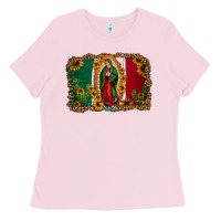 Bubblegum Pink our lady of Guadalupe Mexican flag background Ladies Tee - Jasminsmagicworld