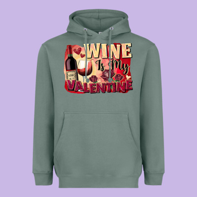 Wine Is My Valentine's Day Heavyweight Hoodie Designed By Fadigitalartstudio