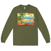 Army Green summer vibes sunset and fruits Long Sleeve Tee - BarkalooDesign