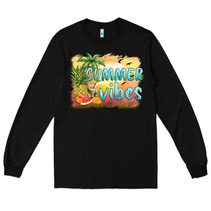 Summer Vibes Sunset And Fruits Long Sleeve Tee by BarkalooDesign | Teevron