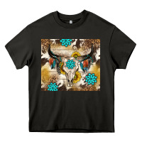 Asphalt cowhide leopard bull skull gemstone Heavy Core Tee - NancyCooperArtShop